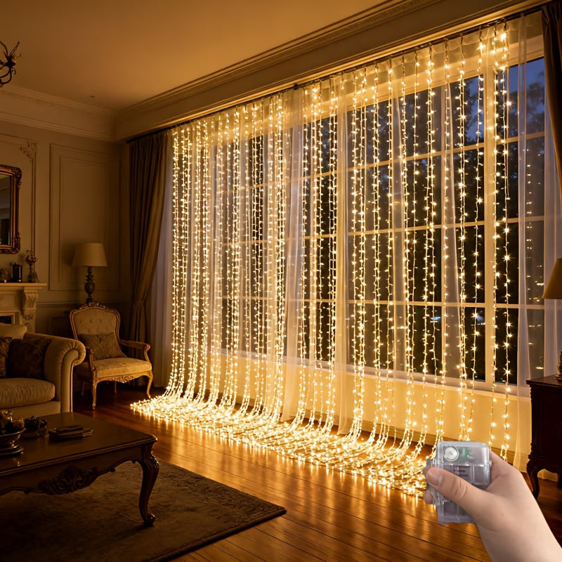 300 LED Curtain Fairy Lights 298.7X298.7cm Hanging Window Lights for Bedroom Ramadan Birthday Party Wedding Holiday Indoor Home Decor IP65 (Battery Not Included)