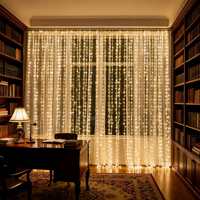 300 LED Curtain Fairy Lights 298.7X298.7cm Hanging Window Lights for Bedroom Ramadan Birthday Party Wedding Holiday Indoor Home Decor IP65 (Battery Not Included)