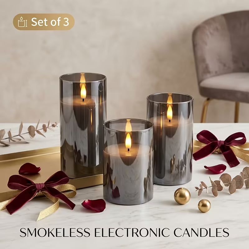 3pcs Flameless LED Candle Set - Flickering Candles with Remote Control, Timer Function, High-Transparency Plastic, Energy-Saving Electronic Night Lights - Ideal for Birthdays, Weddings, Christmas Decorations, Indoor Use - Gray