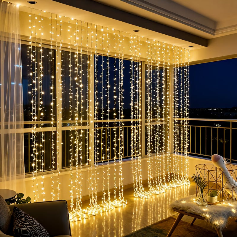 300 LED Curtain Fairy Lights 298.7X298.7cm Hanging Window Lights for Bedroom Ramadan Birthday Party Wedding Holiday Indoor Home Decor IP65 (Battery Not Included)