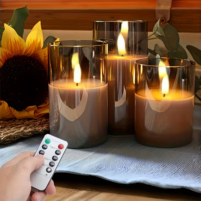 3pcs Flameless LED Candle Set - Flickering Candles with Remote Control, Timer Function, High-Transparency Plastic, Energy-Saving Electronic Night Lights - Ideal for Birthdays, Weddings, Christmas Decorations, Indoor Use - Gray