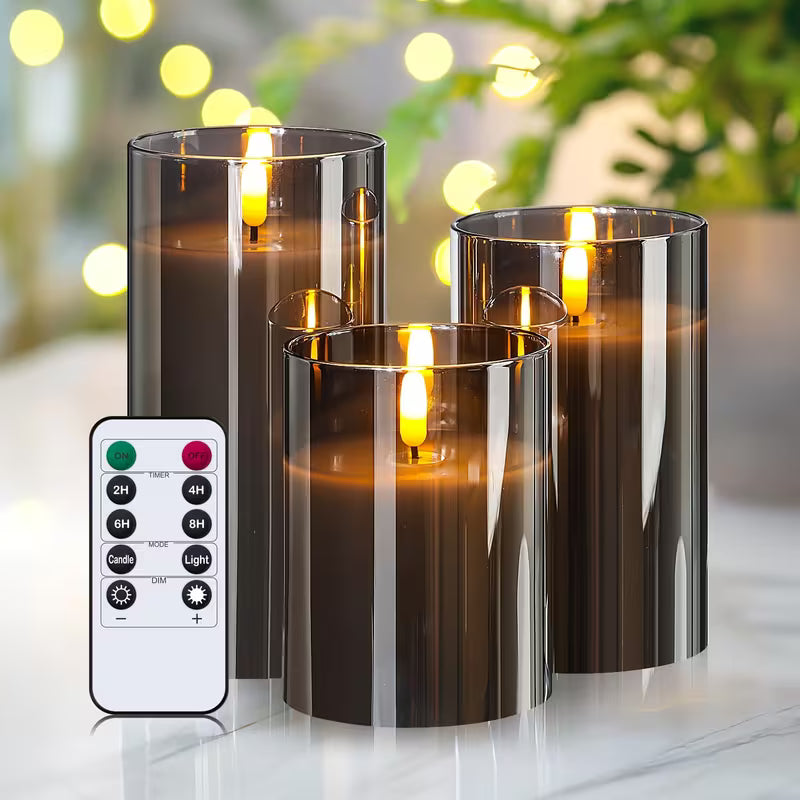 3pcs Flameless LED Candle Set - Flickering Candles with Remote Control, Timer Function, High-Transparency Plastic, Energy-Saving Electronic Night Lights - Ideal for Birthdays, Weddings, Christmas Decorations, Indoor Use - Gray