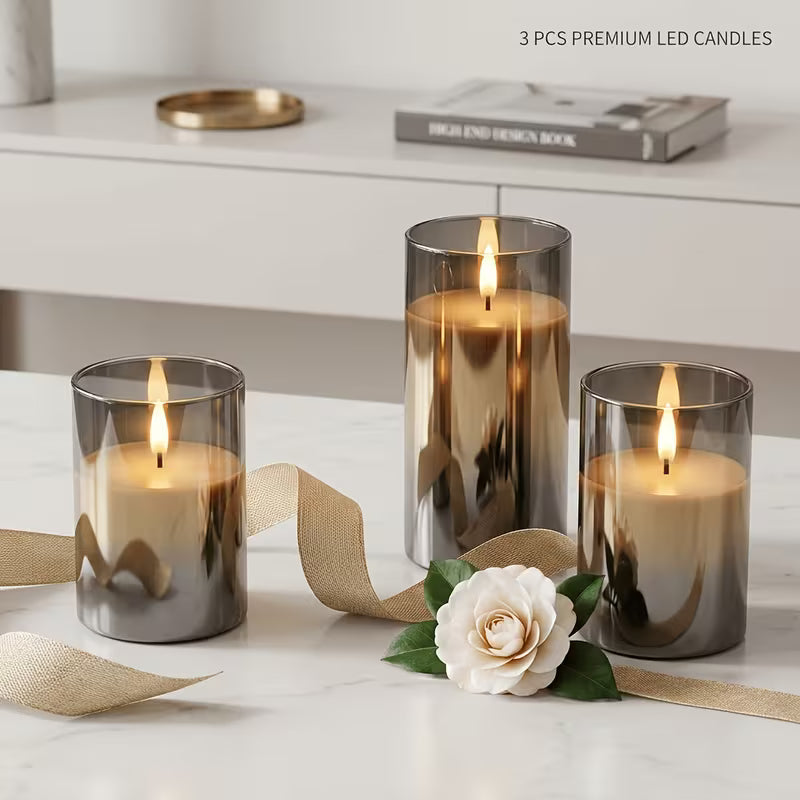 3pcs Flameless LED Candle Set - Flickering Candles with Remote Control, Timer Function, High-Transparency Plastic, Energy-Saving Electronic Night Lights - Ideal for Birthdays, Weddings, Christmas Decorations, Indoor Use - Gray