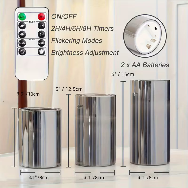 3pcs Flameless LED Candle Set - Flickering Candles with Remote Control, Timer Function, High-Transparency Plastic, Energy-Saving Electronic Night Lights - Ideal for Birthdays, Weddings, Christmas Decorations, Indoor Use - Gray
