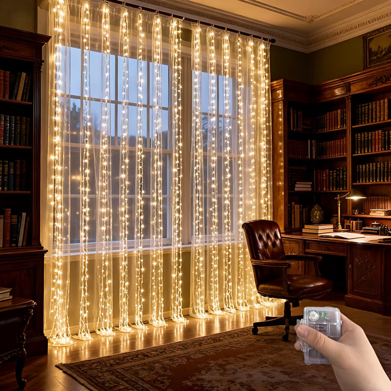 300 LED Curtain Fairy Lights 298.7X298.7cm Hanging Window Lights for Bedroom Ramadan Birthday Party Wedding Holiday Indoor Home Decor IP65 (Battery Not Included)
