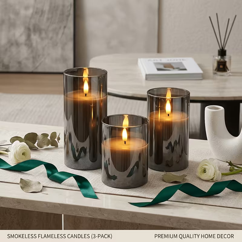 3pcs Flameless LED Candle Set - Flickering Candles with Remote Control, Timer Function, High-Transparency Plastic, Energy-Saving Electronic Night Lights - Ideal for Birthdays, Weddings, Christmas Decorations, Indoor Use - Gray